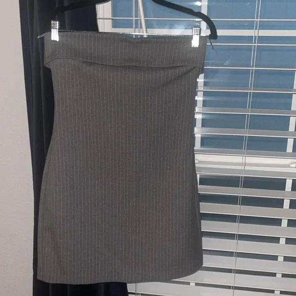 NWT Zara Strapless Bandeau Pinstripe Mini Dress Gray - Picture 2 of 7